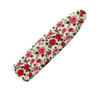 Large Ironing Board Covers 150 X 50 Red Flowers Deep Green Leaves Scorch Resistant With Thick Felt Padding Elasticated Edge ,Polyester Cotton Non Slip Design For Smooth & Efficient Ironing At Home