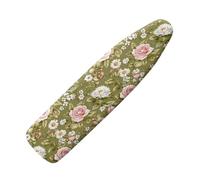 Large Ironing Board Covers 150 X 50 White Powder Flower Light Green Scorch Resistant With Thick Felt Padding Elasticated Edge ,Polyester Cotton Non Slip Design For Smooth & Efficient Ironing At Home