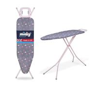 Large Ironing Board, Flamingo Pink, 122 x 38cm Ironing Surface, Angled Iron Rest, Adjustable Height up to 94cm, Foldable and Collapsible, Cover Included, Pink Frame