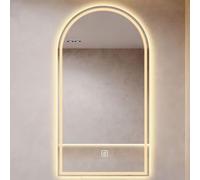 Large Irregular Arched Frameless Bathroom Mirror - 3 Color LED Lighting, 50x90cm HD Glass Wall Mounted Vanity Mirror, Modern Decorative Hanging Wall Decor for Bathroom Vanity Area