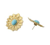 Large Irregular Circle Stud Earrings with Blue Stone, Gold Plated Stainless Steel Zircon Round Earrings for Women(Gold Plated)