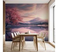 Large Japan Oriental Asian Lake Wallpaper, Oriental Mount Fuji Wall Murals PVC Waterproof, Natural Landscape Mural Peel and Stick Wall Decals for Living Room 390x260 cm