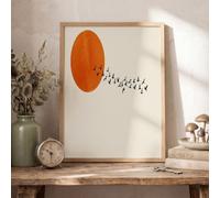 Large Japanese Flying Birds Sunset Unframed Canvas Wall Art, Minimalist Landscape Wall Decor, Beige Modern Art Poster Canvas Painting Picture For Living Room Office Bedroom, Frameless, 80X120Cm