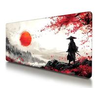 Large Japanese Gaming Mouse Pad, White and Red, Premium Non-Slip Anime Desk Pad for Office, Extended XL XXL Mouse Mat and Laptop Pad, Waterproof and Stiched Edges 31.5 x 15.7 in (sam2)