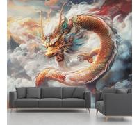 Large Japanese Misty Dragon Clouds Wallpaper, Asian Anime Oriental Wall Murals PVC Waterproof, Chinese Dragon Mural Peel and Stick Wall Decals for Living Room 390x260 cm