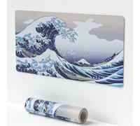 Large Japanese Sea Wave Mouse Pad, Blue Anime Desk Mat,Extended Non-Slip Keyboard Mouse Pad Kanagawa Office Desk Pad 23.6" x 11.8" Gaming Mouse Pad Desktop Protector for Office and Home
