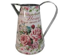 Large Jug Artificial Flower Vase Bluebird Pink Rose Butterfly Design Metal Decal Style for Dried or Faux Flowers 22cm