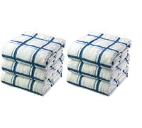 Large Jumbo Big Check 100% Cotton Terry Tea Towel Super Soft Kitchen Cleaning Soft Dish Cloth for Catering, Restaurant & Bar (Blue, 6)