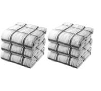 Large Jumbo Big Check 100% Cotton Terry Tea Towel Super Soft Kitchen Cleaning Soft Dish Cloth for Catering, Restaurant & Bar (Charcoal, 6)