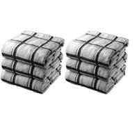 Large Jumbo Big Check 100% Cotton Terry Tea Towel Super Soft Kitchen Cleaning Soft Dish Cloth for Catering, Restaurant & Bar (Black, 6)