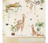 Large Jungle Animals Wall Decals, Giraffe Leopard Monkey Wall Stickers, Safari Animals Window Decals, Nursery Baby Kids Room Background Wall Decor