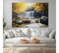 Large Jungle Waterfall Rock Poster Canvas Painting, Tree Leaves Decorative Painting for Living Room Wall Art Pictures Home Decorative 160 x 80 cm (L x W) Frameless Wall Art