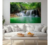 Large Jungle Waterfall Trees Poster Canvas Painting, Emerald Green Lake Decorative Painting for Living Room Wall Art Pictures Home Decorative 140 x 70 cm (L x W) Frameless Wall Art