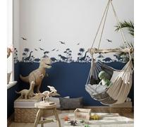 Large Jurassic Dinosaur Wall Stencil - Reusable Prehistoric Landscape Border for Kids Bedroom Mural - DIY Dino Nursery Decor - Professional Mylar Template (9X32 inches)