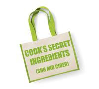 Large Jute Bag Cook's Secret Ingredients (Shh and Cider) Green Bag 60 SECOND MAKEOVER Green One Size