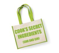 Large Jute Bag Cook's Secret Ingredients (Shh and Gin) Green Bag 60 SECOND MAKEOVER Green One Size