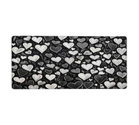 Large Keyboard Mouse Pad for Desk, Black and White Hearts Stitched Edges Mouse Mat Desk Pad 35.5 x 16 in Mouse Pads for Computer Laptop Office Decor