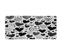 Large Keyboard Mouse Pad for Desk, Black and White Hearts Stitched Edges Mouse Mat Desk Pad 35.5 x 16 in Mouse Pads for Computer Laptop Office Decor