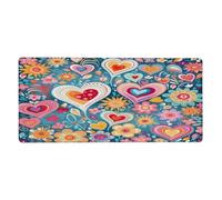 Large Keyboard Mouse Pad for Desk, Colorful Love Hearts Flowers Pattern Stitched Edges Mouse Mat Desk Pad 35.5 x 16 in Mouse Pads for Computer Laptop Office Decor