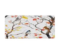 Large Keyboard Mouse Pad for Desk, Fall Autumn Maple Leaves Birds on The Tree Stitched Edges Mouse Mat Desk Pad 35.5 x 16 in Mouse Pads for Computer Laptop Office Decor