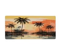 Large Keyboard Mouse Pad for Desk, Seaside Sunset Landscape Art Oil Painting Stitched Edges Mouse Mat Desk Pad 35.5 x 16 in Mouse Pads for Computer Laptop Office Decor
