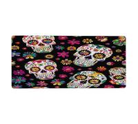 Large Keyboard Mouse Pad for Desk, Sugar Skull Halloween Skeleton Floral Day of The Dead Stitched Edges Mouse Mat Desk Pad 35.5 x 16 in Mouse Pads for Computer Laptop Office Decor