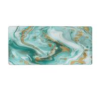 Large Keyboard Mouse Pad for Desk, Teal Aqua Marble Modern Art Abstract Stitched Edges Mouse Mat Desk Pad 35.5 x 16 in Mouse Pads for Computer Laptop Office Decor