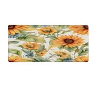 Large Keyboard Mouse Pad for Desk, Watercolor Yellow Sunflowers Farmhouse Floral Stitched Edges Mouse Mat Desk Pad 35.5 x 16 in Mouse Pads for Computer Laptop Office Decor