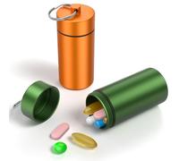 Large Keychain Pill Holder, - Waterproof & Airtight Smell Proof Container,Travel Pill Box, Metal Small Portable Bottle for Medication and Matches Storage Jar (Green+Orange)