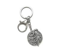 LARGE KEYRING - Antique Silver Plated. Split Ring And Trigger Clasp. Key Ring. Gothic, Fantasy, Horror, Mystical, Emo. Viking Shield And Spear With Snake