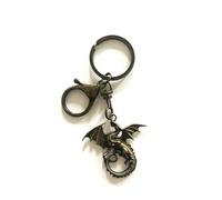 LARGE KEYRING - Flying Dragon - Antique Bronze Plated. Split Ring And Trigger Clasp. Key Ring.