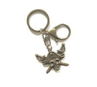 LARGE KEYRING. Pirate Skull And Cross Bones. Antique Bronze Plated. Split Ring And Trigger Clasp. Key Ring. Pirate