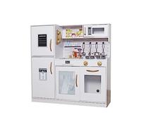 Large Kids Kitchen Play Set Wooden Kitchen Cooking Utensil Pretend Play Set Toy Kids Chef Pretend Play Kitchen Cooking Set (White/Gold Edition)
