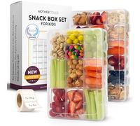 Large Kids Snack Box Containers Set of 2 -100 Labels, BPA-Free, Adjustable Compartments, Dishwasher Safe, Reusable Tray, Food Grade, Meal Prep Container, PARENT TESTED PARENT APPROVED AWARD (Clear)