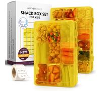 Large Kids Snack Box Containers Set of 2-100 Labels, BPA-Free, Adjustable Compartments, Dishwasher Safe, Reusable Tray, Food Grade, Meal Prep Container, PARENT TESTED PARENT APPROVED AWARD (Yellow)