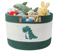 Large Kids Toy Storage Basket, Woven Cotton Rope Multifunctional Baby Baskets for Gifts Empty Stuffed Animal Toys Storage for Living Room Toys Laundry Organizer with Wooden Handle for Nursery-Elephant