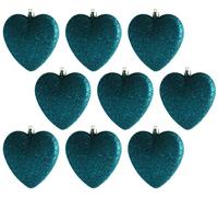 Large Kingfisher Blue Glitter Heart Christmas Tree Baubles/Decorations (Set of 9)
