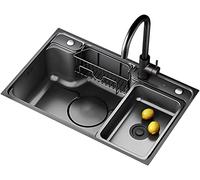 Large Kitchen HYJAUSXB with Faucet, Drain Pipe, Mobile Tray & Install Kits, 304 Stainless Steel Single Bowl Bar HYJAUSXB, Prep Workstation (Size : 80x48x20cm-A)