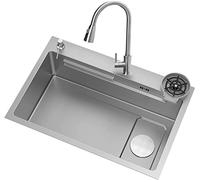 Large Kitchen HYJAUSXB with Tap, Cup Washer & Drain Accessories, Multifunctional 304 Stainless Steel Single Bowl Workstation HYJAUSXB, for Kitchen, Balcony (Size : 68x45x22cm-A3-1)