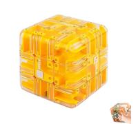 Large Labyrinth Puzzle Maze Cube - Engaging Brain Teaser Toy for Adults and Kids, Roller Ball Smart Spatial Cube Maze, Logic Puzzle, Stress Relief Fidget Cubes Educational Focus Game Gift(Yellow)