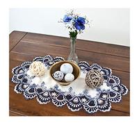 Large Lace Placemat Dresser Scarf Table Runner Blue Navy and White European Table Centerpiece 14 x 27 Inches Doily