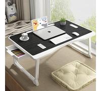 Large Laptop Desk Upgraded Bed Table, Foldable Laptop Table with Card/Cup Slot, Side Drawer, Foldable Legs, Lap Desk Notebook Stand for Bed Sofa, Portable Lap Tray