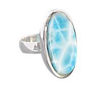 Large Larimar Gemstone Ring 18x28mm Oval Blue Cabochon Bezel Set Sterling Silver Jewelry Women Statement Cocktail Ring S1/2, 61(19.4)