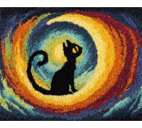 Large Latch Hook Kits For Adults, Cat On The Moon Rug Making Kit For Adults Beginners, Pre-Printed Pattern Rug Making Kit, Tapestry Kits Rug For Beginners, Latch Hook Rug Kits Embroidery Car 35X46In