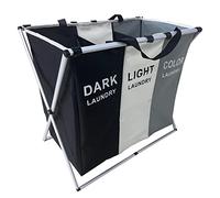 Large Laundry Basket Bags Foldable,3-Section Laundry Hamper Portable Dirty Clothes Bag Sorter with Handle,Large Capacity Fabric Washing Storage Baskets for Bathroom Bedroom Home
