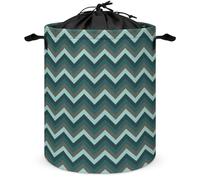 Large Laundry Basket, Blue Gray Zig Zag Design Collapsible Laundry Hamper with Drawstring Dirty Clothes Washing Bin for College Dorm Storage Essentials
