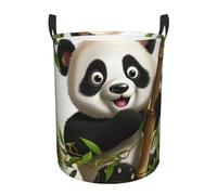 Large Laundry Basket Collapsible Laundry Hamper Freestanding Dirty Cloth Basket with Handles Cute Panda Climb Bamboo Washing Bin Foldable Clothes Hamper for Living Room, Bedroom