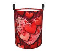 Large Laundry Basket Collapsible Laundry Hamper Freestanding Dirty Cloth Basket with Handles Washing Bin Foldable Red Hearts Love Clothes Hamper for Living Room, Bedroom