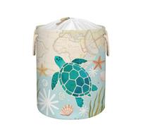 Large Laundry Basket Hamper 58L - Turtle Ocean Vintage Map Collapsible Storage Bin for Blankets, Kids Toys, Dirty Clothes, Tall Baby Nursery Hamper for Bedroom, Bathroom Decor, Gift Basket