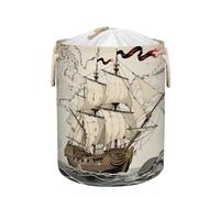 Large Laundry Basket Hamper 58L, Vintage Nautical Turtle Collapsible Storage Bin for Blankets, Kids Toys, Dirty Clothes, Tall Baby Nursery Hamper for Bedroom, Bathroom Decor, Gift Basket